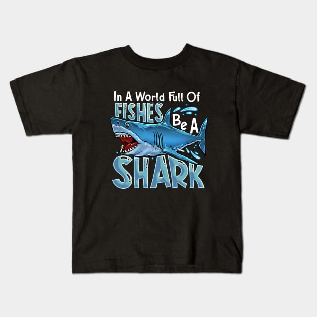 In A World Of Fishes Be A Shark Kids T-Shirt by BDAZ